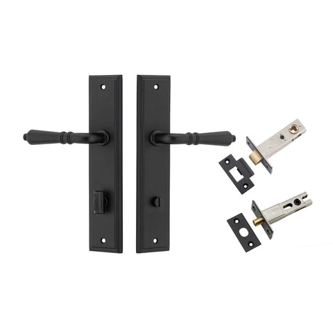 IVER Sarlat Door Lever Handle On Stepped Backplate | Separate Privacy Kit | 10 Finishes - Matt Black