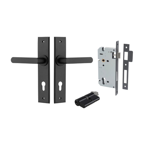 IVER Osaka Door Lever Handle On Chamfered Backplate | Entrance Kit (Key/Key) | 6 Finishes - Matt Black