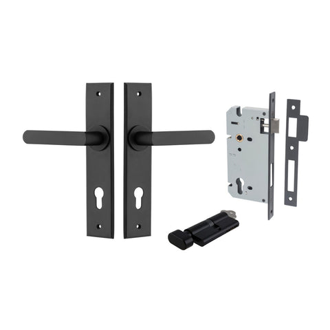 IVER Osaka Door Lever Handle On Chamfered Backplate | Entrance Kit (Key/Thumb) | 6 Finishes - Matt Black