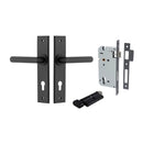IVER Osaka Door Lever Handle On Chamfered Backplate | Entrance Kit (Key/Thumb) | 6 Finishes - Matt Black