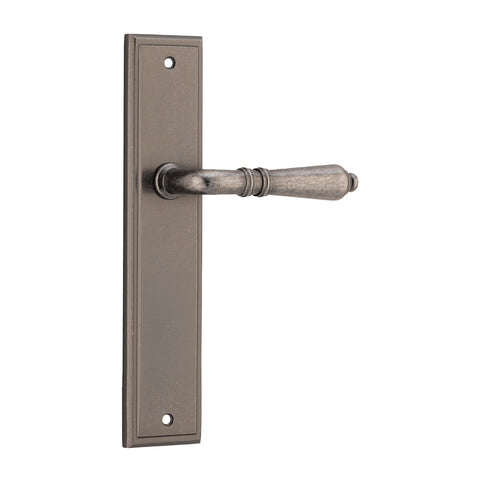 IVER Sarlat Door Lever Handle On Stepped Backplate | Passage Lever Set Only | 10 Finishes - Distressed Nickel