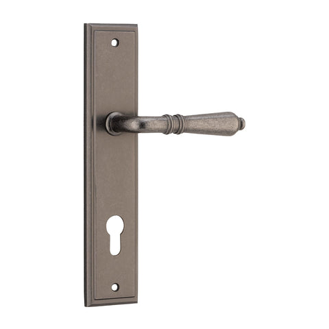 IVER Sarlat Door Lever Handle On Stepped Backplate | Entrance Lever Set Only | 10 Finishes - Distressed Nickel