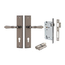 IVER Sarlat Door Lever Handle On Stepped Backplate | Entrance Kit (Key/Key) | 10 Finishes - Distressed Nickel