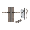 IVER Sarlat Door Lever Handle On Stepped Backplate | Entrance Kit (Key/Thumb) | 10 Finishes - Distressed Nickel