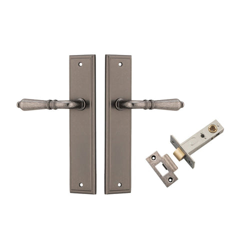 IVER Sarlat Door Lever Handle On Stepped Backplate | Passage Kit | 10 Finishes - Distressed Nickel