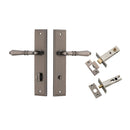 IVER Sarlat Door Lever Handle On Stepped Backplate | Separate Privacy Kit | 10 Finishes - Distressed Nickel