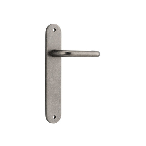 IVER Oslo Door Lever Handle On Oval Backplate | Passage Lever Set Only | 9 Finishes - Distressed Nickel