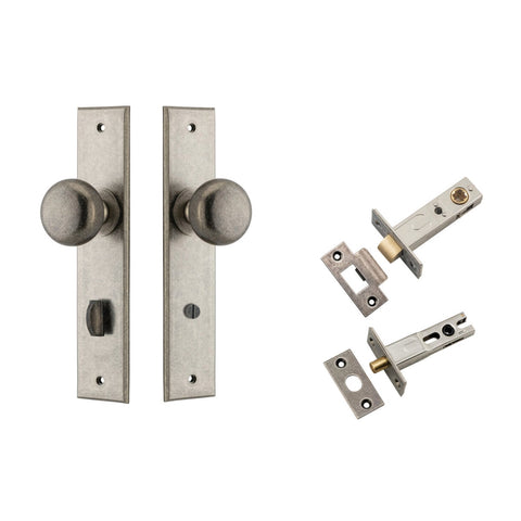 IVER Cambridge Door Knob On Chamfered Backplate | Separate Privacy Kit | 8 Finishes - Distressed Nickel