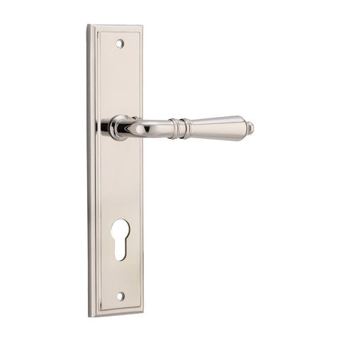 IVER Sarlat Door Lever Handle On Stepped Backplate | Entrance Lever Set Only | 10 Finishes - Polished Nickel
