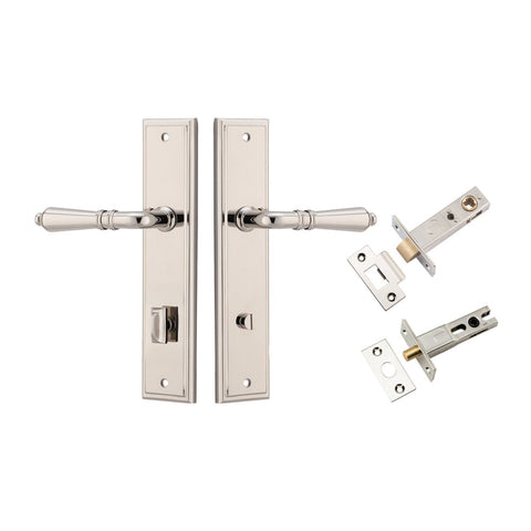 IVER Sarlat Door Lever Handle On Stepped Backplate | Separate Privacy Kit | 10 Finishes - Polished Nickel