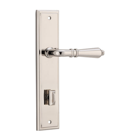 IVER Sarlat Door Lever Handle On Stepped Backplate | Privacy Lever Set Only | 10 Finishes - Polished Nickel