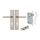 IVER Sarlat Door Lever Handle On Stepped Backplate | Entrance Kit (Key/Thumb) | 10 Finishes - Satin Nickel