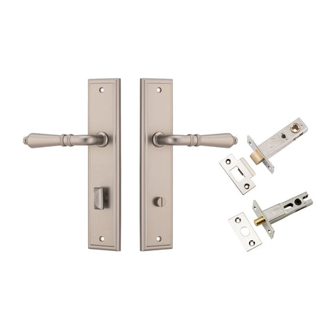 IVER Sarlat Door Lever Handle On Stepped Backplate | Separate Privacy Kit | 10 Finishes - Satin Nickel