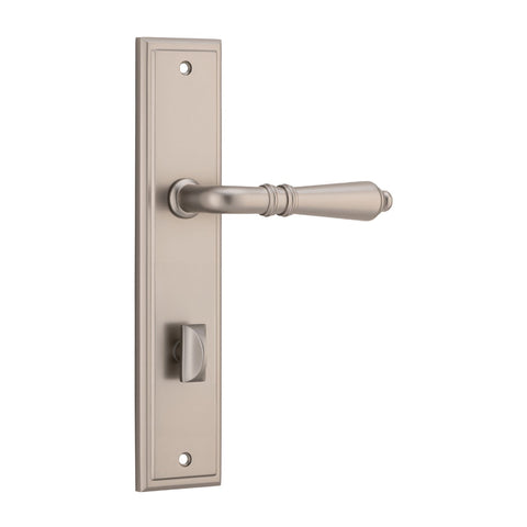 IVER Sarlat Door Lever Handle On Stepped Backplate | Privacy Lever Set Only | 10 Finishes - Satin Nickel