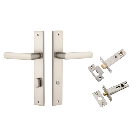 IVER Osaka Door Lever Handle On Rectangular Backplate | Separate Privacy Kit | 6 Finishes - Satin Nickel