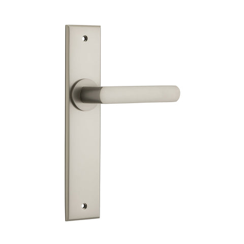 IVER Osaka Door Lever Handle On Chamfered Backplate | Passage Lever Set Only | 6 Finishes - Satin Nickel