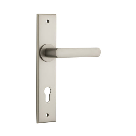 IVER Osaka Door Lever Handle On Chamfered Backplate | Entrance Lever Set Only | 6 Finishes - Satin Nickel