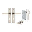 IVER Osaka Door Lever Handle On Chamfered Backplate | Entrance Kit (Key/Key) | 6 Finishes - Satin Nickel