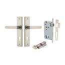 IVER Osaka Door Lever Handle On Chamfered Backplate | Entrance Kit (Key/Thumb) | 6 Finishes - Satin Nickel