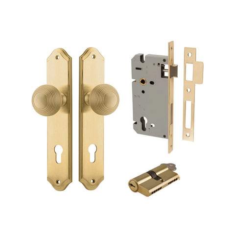 IVER Guildford Door Knob On Shouldered Backplate | Entrance Kit (Key/Key) | 8 Finishes - Brushed Brass
