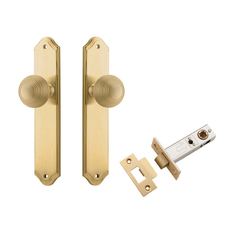 IVER Guildford Door Knob On Shouldered Backplate | Passage Kit | 8 Finishes - Brushed Brass