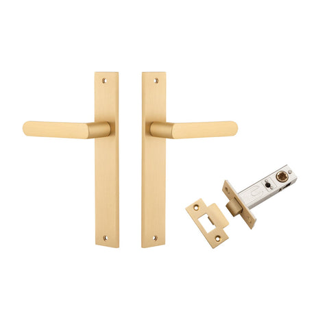 IVER Osaka Door Lever Handle On Rectangular Backplate | Passage Kit | 6 Finishes - Brushed Brass