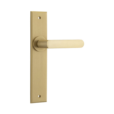 IVER Osaka Door Lever Handle On Chamfered Backplate | Passage Lever Set Only | 6 Finishes - Brushed Brass