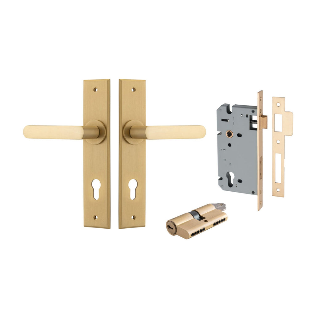 IVER Osaka Door Lever Handle On Chamfered Backplate | Entrance Kit (Key/Key) | 6 Finishes - Brushed Brass