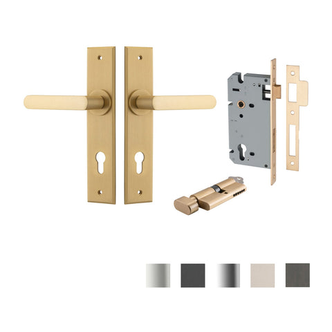 IVER Osaka Door Lever Handle On Chamfered Backplate | Entrance Kit (Key/Thumb) | 6 Finishes