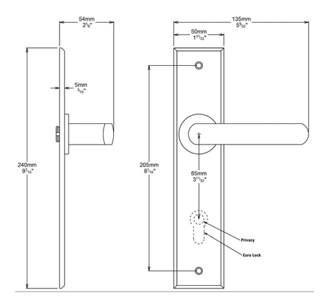 IVER Osaka Door Lever Handle On Chamfered Backplate | Entrance Kit (Key/Thumb) | 6 Finishes