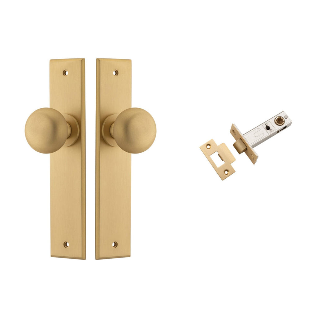 IVER Cambridge Door Knob On Chamfered Backplate | Passage Kit | 8 Finishes - Brushed Brass