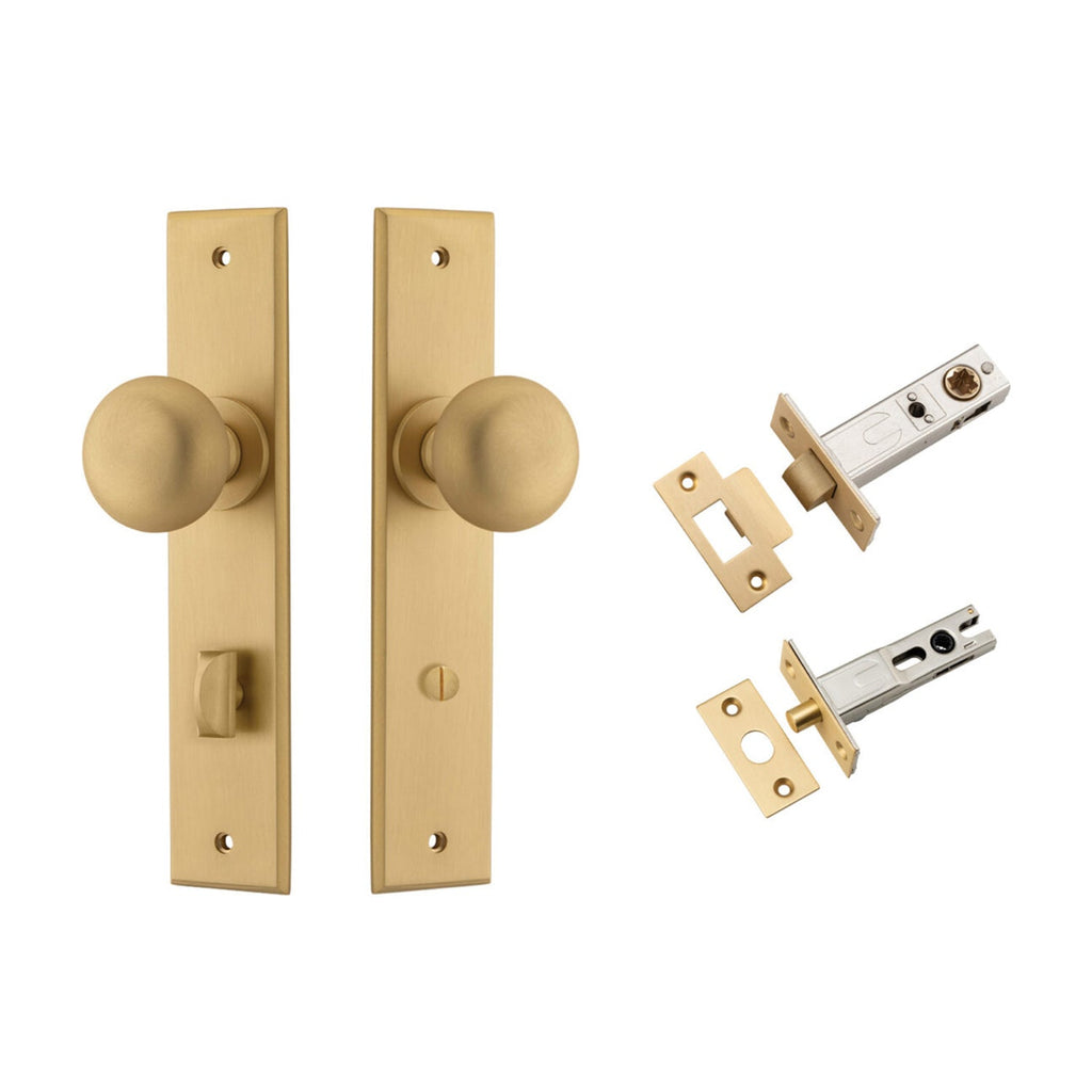 IVER Cambridge Door Knob On Chamfered Backplate | Separate Privacy Kit | 8 Finishes - Brushed Brass