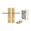 IVER Sarlat Door Lever Handle On Stepped Backplate | Entrance Kit (Key/Key) | 10 Finishes - Brushed Brass