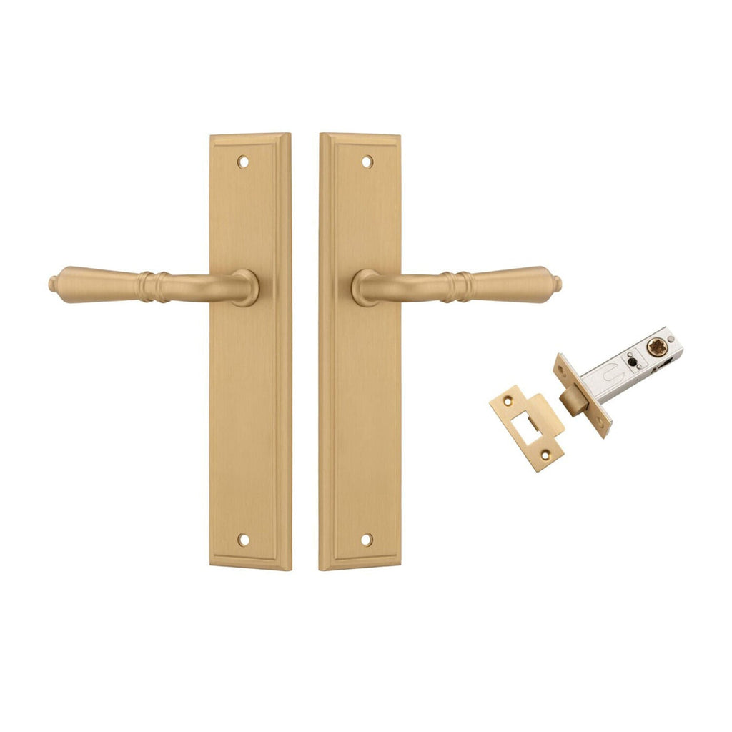 IVER Sarlat Door Lever Handle On Stepped Backplate | Passage Kit | 10 Finishes - Brushed Brass