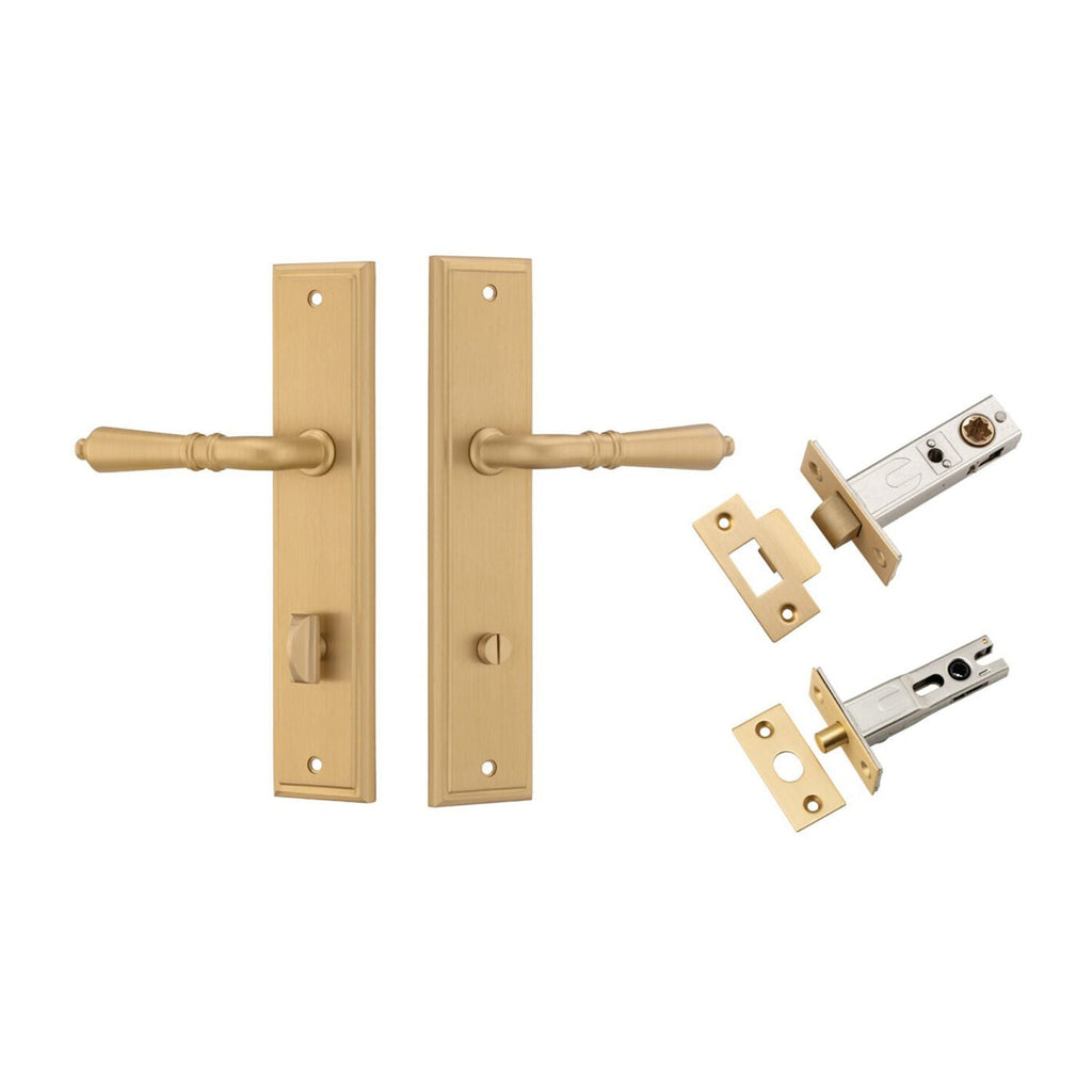 IVER Sarlat Door Lever Handle On Stepped Backplate | Separate Privacy Kit | 10 Finishes - Brushed Brass