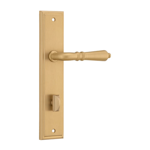 IVER Sarlat Door Lever Handle On Stepped Backplate | Privacy Lever Set Only | 10 Finishes - Brushed Brass