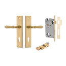 IVER Sarlat Door Lever Handle On Stepped Backplate | Entrance Kit (Key/Thumb) | 10 Finishes - Brushed Gold PVD
