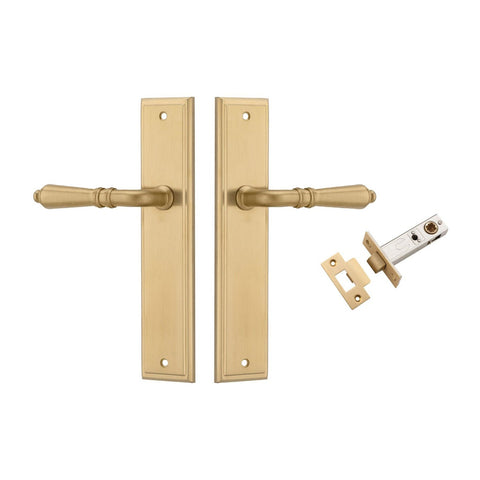 IVER Sarlat Door Lever Handle On Stepped Backplate | Passage Kit | 10 Finishes - Brushed Gold PVD