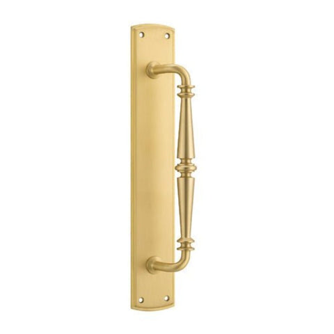 IVER Sarlat Door Pull Handle | 257mm [on Backplate] Pull Handle on Backplate - Brushed Gold PVD