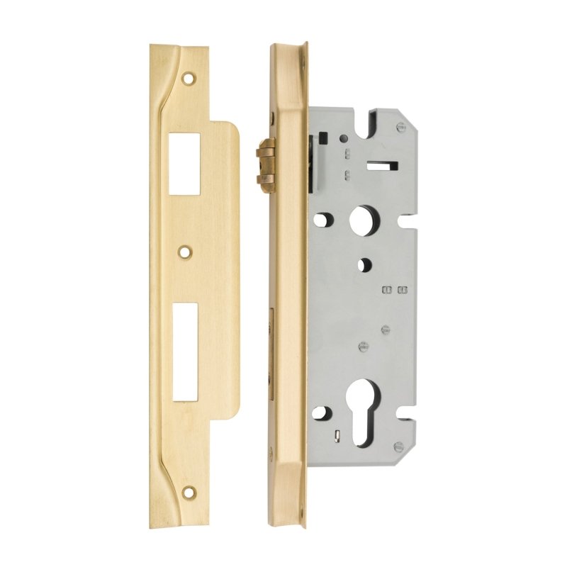 Iver 85mm Rebated Euro Roller Mortice Lock | 45mm Backset - Brushed Gold PVD