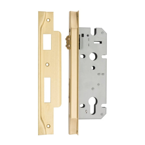 Iver 85mm Rebated Euro Roller Mortice Lock | 45mm Backset - Brushed Gold PVD