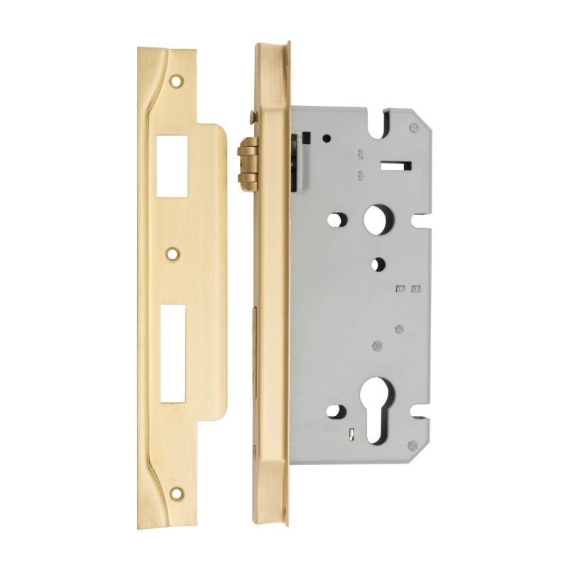 Iver 85mm Rebated Euro Roller Mortice Lock | 60mm Backset - Brushed Brass