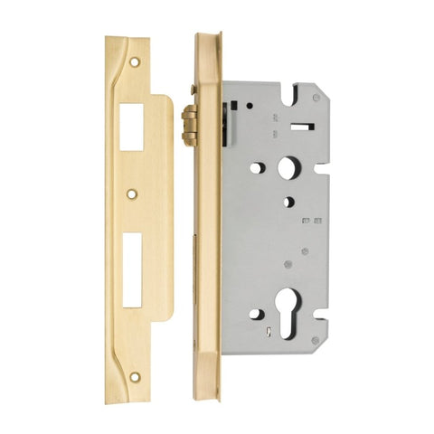 Iver 85mm Rebated Euro Roller Mortice Lock | 60mm Backset - Brushed Brass