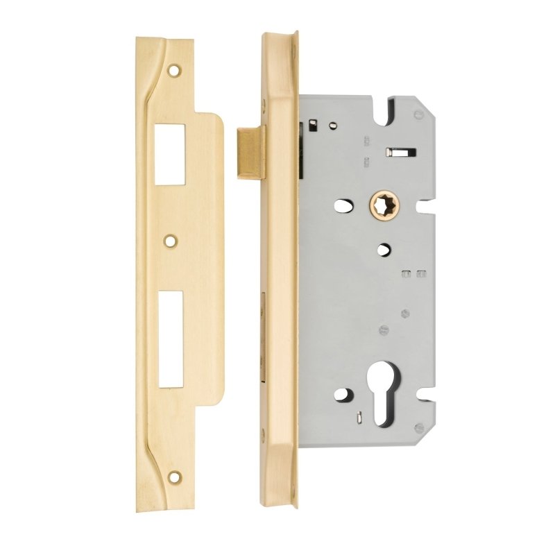 IVER 85Mm Rebated Euro Mortice Lock | 60mm Backset - Brushed Gold PVD