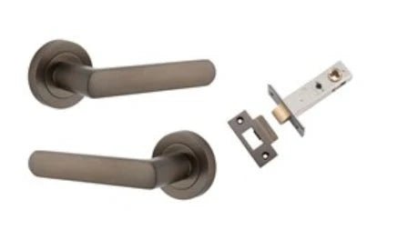 IVER Osaka Door Lever Handle On Round Rose | Osaka Lever - Passage Kit | 6 Finishes - Signature Brass