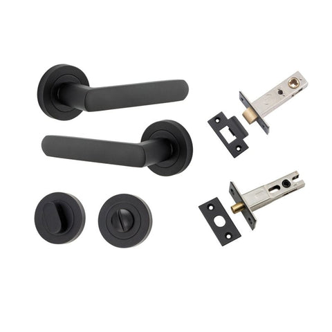 IVER Osaka Door Lever Handle On Round Rose | Separate Privacy Kit | 6 Finishes - Matt Black
