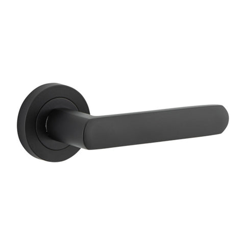 IVER Osaka Door Lever Handle On Round Rose | Passage Lever Set Only | 6 Finishes - Matt Black