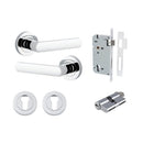 IVER Osaka Door Lever Handle On Round Rose | Entrance Kit (Key/Key) | 6 Finishes - Polished Chrome