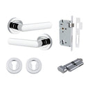 IVER Osaka Door Lever Handle On Round Rose | Entrance Kit (Key/Thumb) | 6 Finishes - Polished Chrome