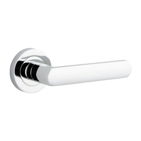 IVER Osaka Door Lever Handle On Round Rose | Passage Lever Set Only | 6 Finishes - Polished Chrome